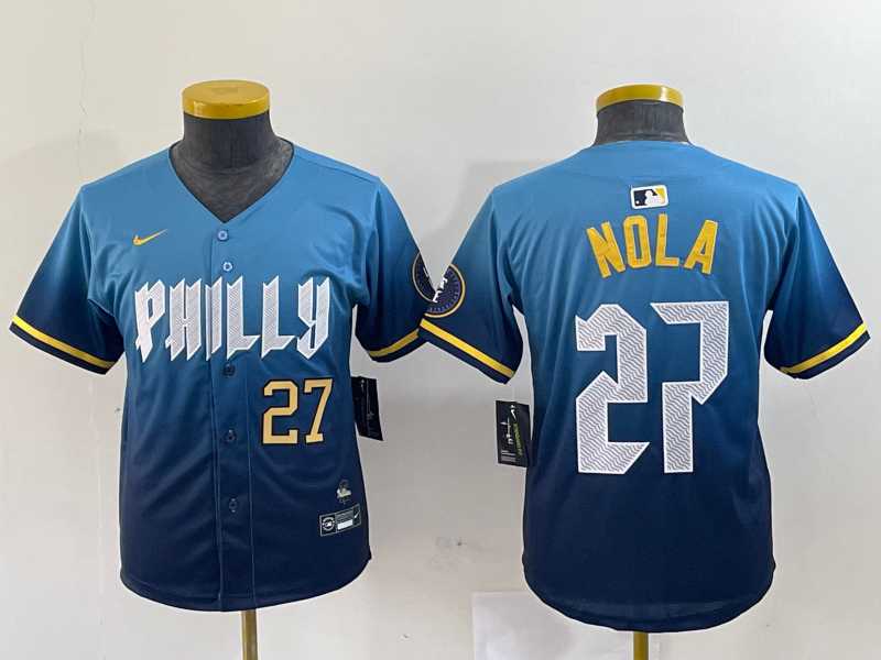 Womens Philadelphia Phillies #27 Aaron Nola Blue 2024 City Connect Limited Stitched Jerseys->mlb womens jerseys->MLB Jersey
